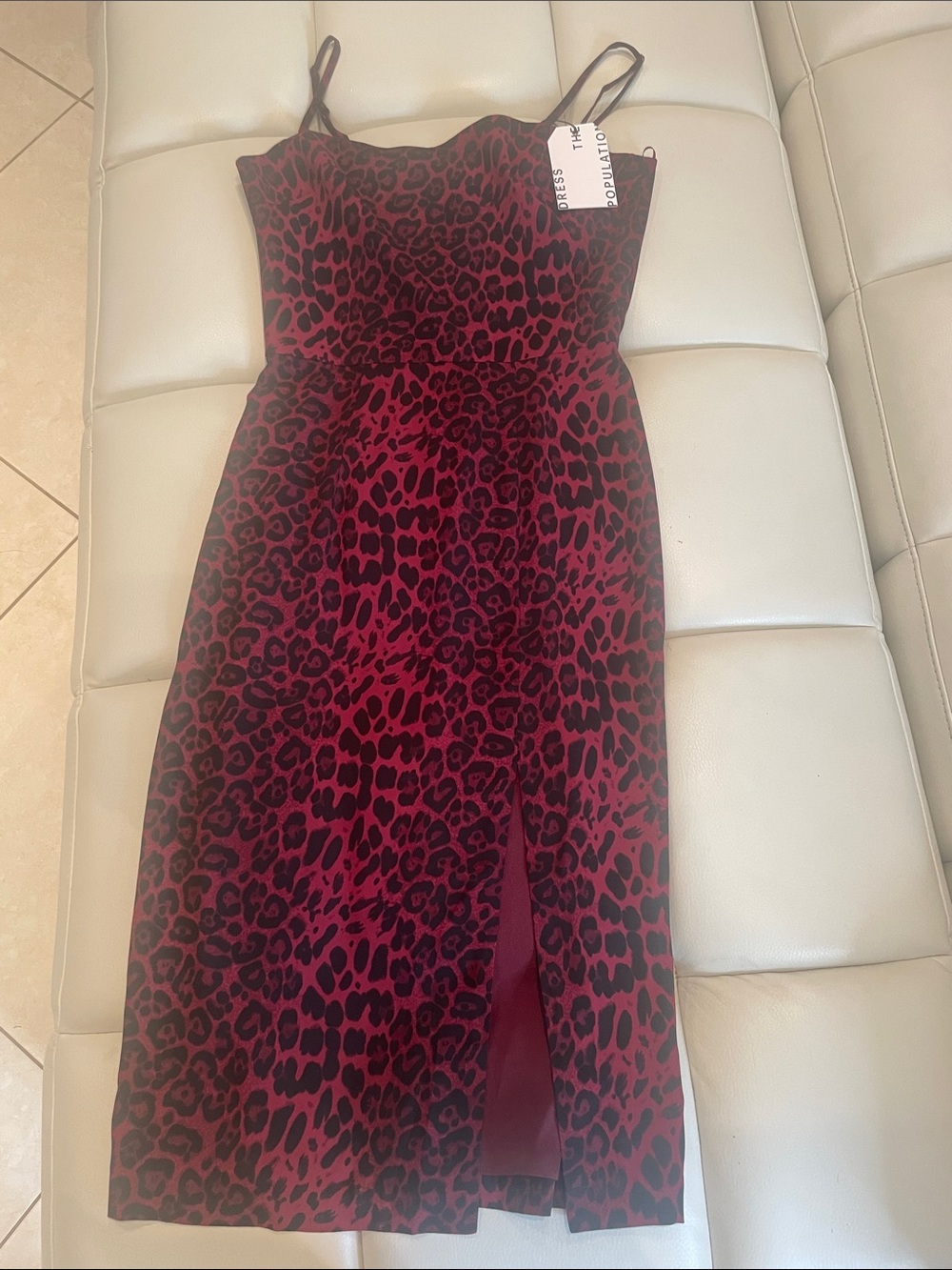 Dress the Population Red and Black Leopard Midi Shaireen dress size S